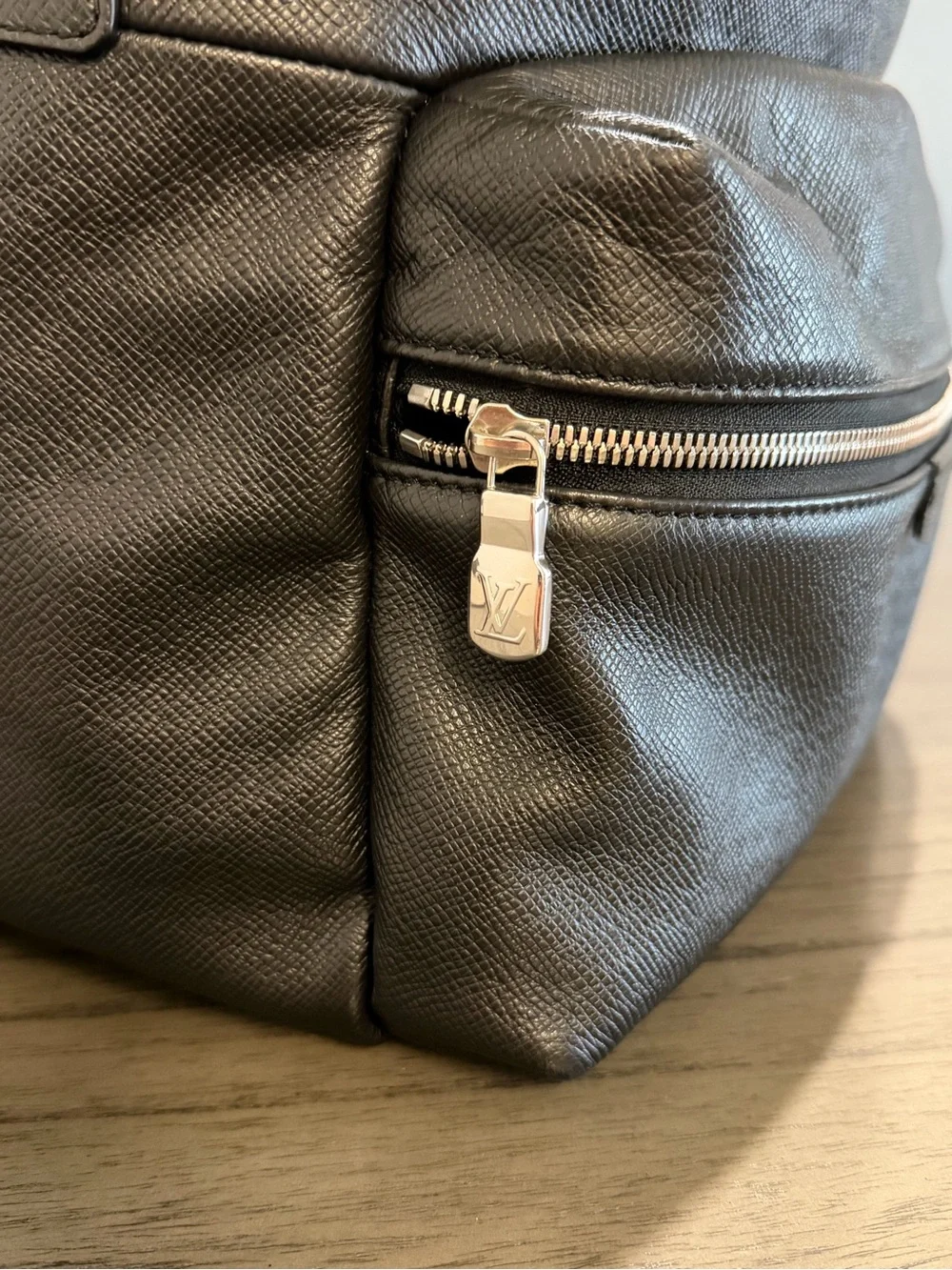 Louis Vuitton Black Leather Backpack with Silver Hardware